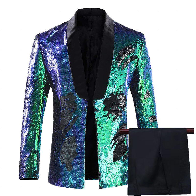 Men's 2 Pieces Suit Two-Tone Sequin Shawl Collar Tuxedo