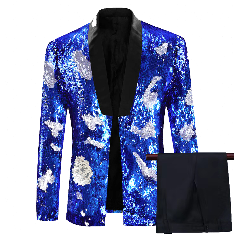 Men's 2 Pieces Suit Two-Tone Sequin Shawl Collar Tuxedo