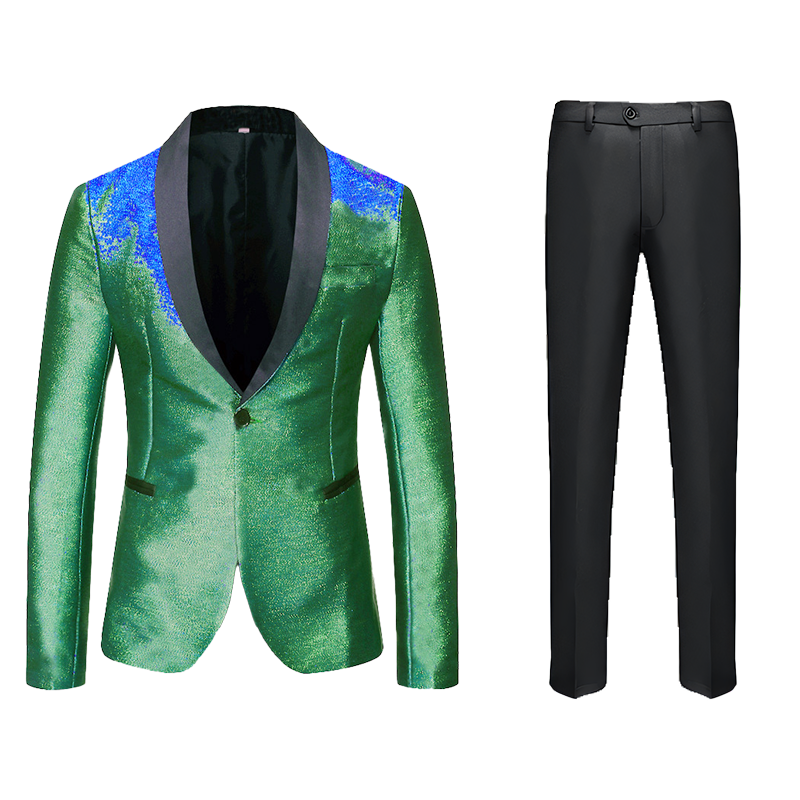 Men's 2 Pieces Glitter Gradient Iridescent Shawl Collar Sequin Tuxedo