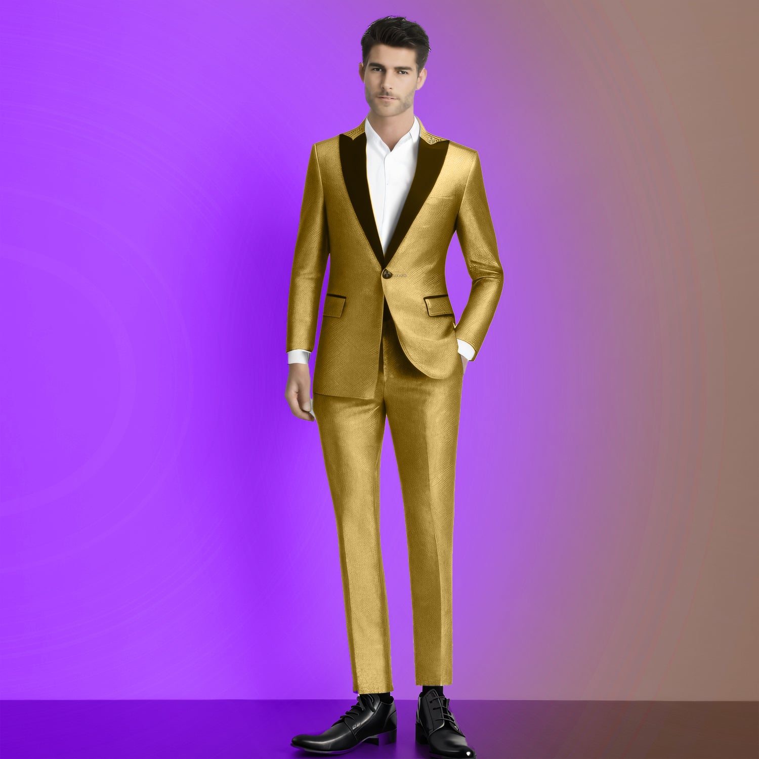 Men's 2 Pieces Suits Slim Fit Sequin Peak Lapel Tuxedos