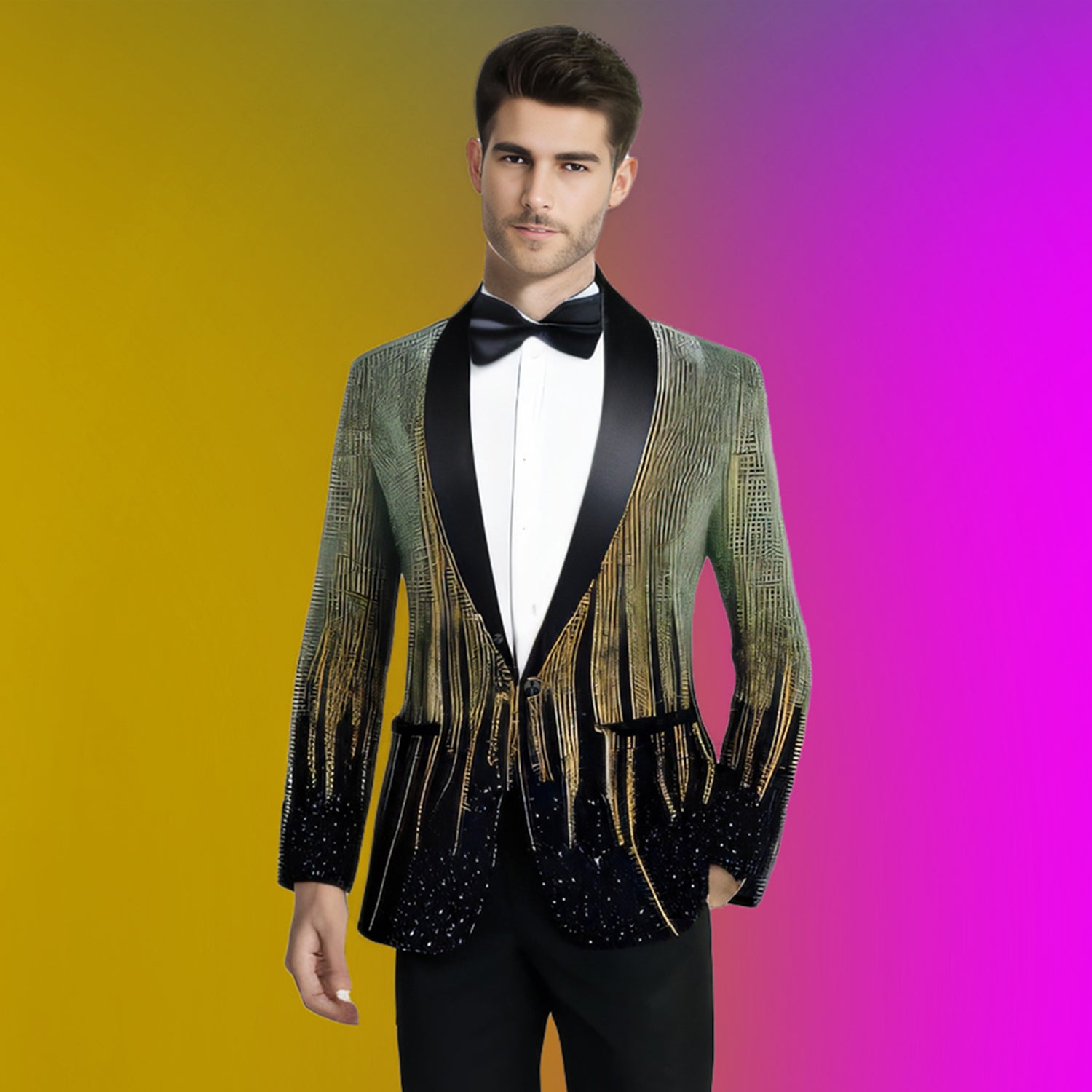 Men's 2 Pieces Gold Gradient Blue Galaxy Sequin Stage Tuxedo Blazer
