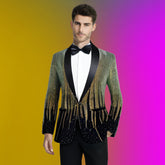 Men's 2 Pieces Gold Gradient Blue Galaxy Sequin Stage Tuxedo Blazer