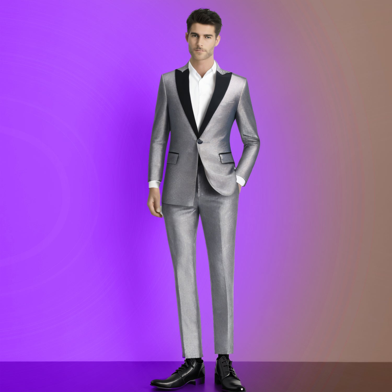 Men's 2 Pieces Suits Slim Fit Sequin Peak Lapel Tuxedos