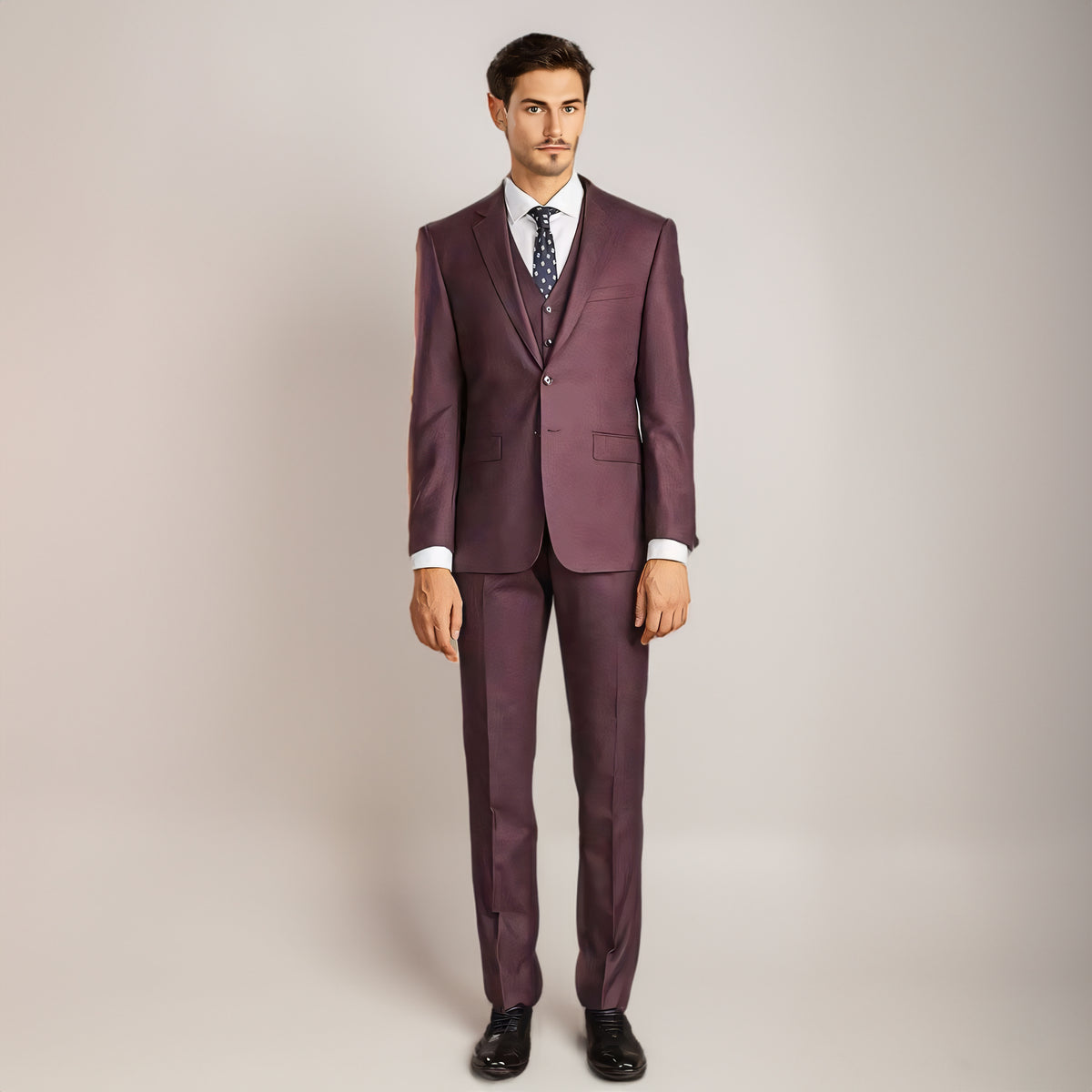 Men's 3 Pieces Suit Slim Fit Peak Lapel Burgundy Wedding Tuxedo