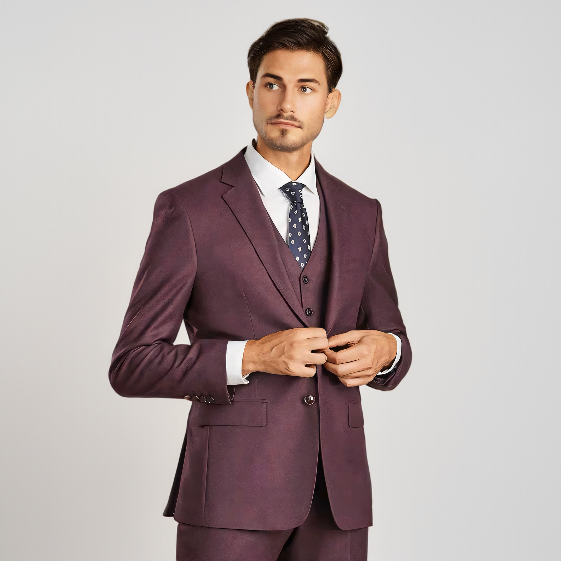 Men's 3 Pieces Suit Slim Fit Peak Lapel Burgundy Wedding Tuxedo