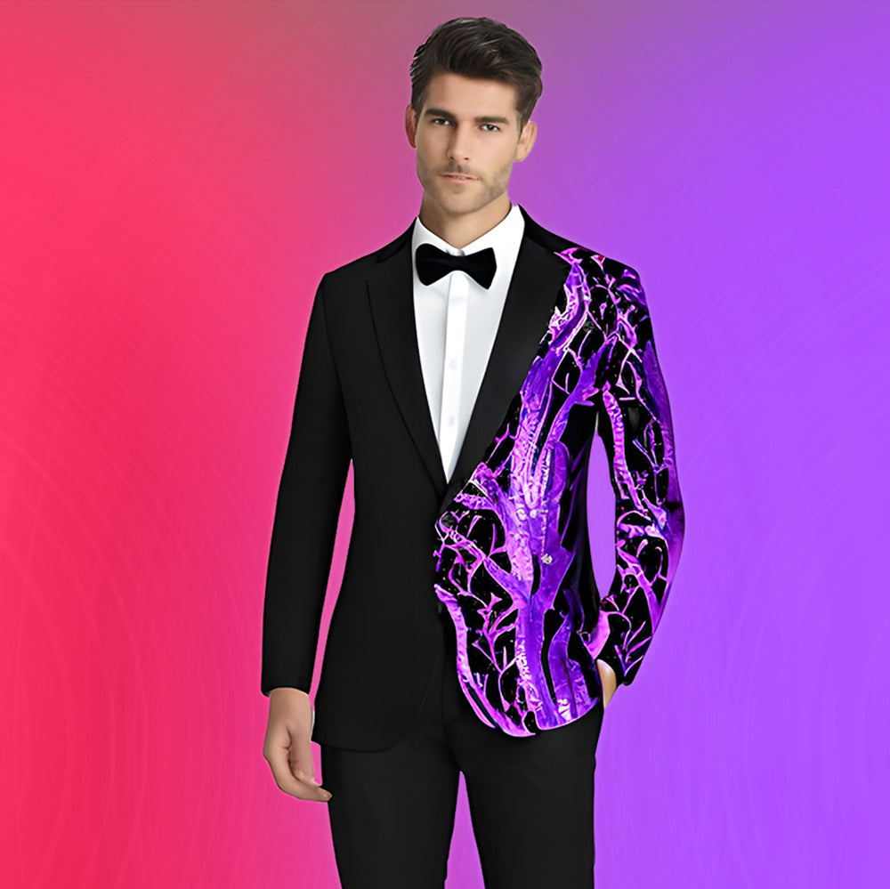 Men's 2 Pieces Suit Sequin Branches Black Tuxedo