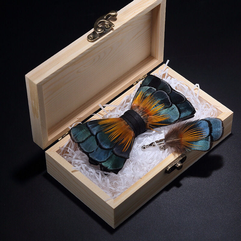 Handmade Natural Feather Bow Tie Blue and Green 4 Style Tie sweetearing Tuxedos, Formalwear, Wedding suits, Business suits, Slim-fit suits, Classic suits, Black-tie attire, Dinner jackets, Prom suits