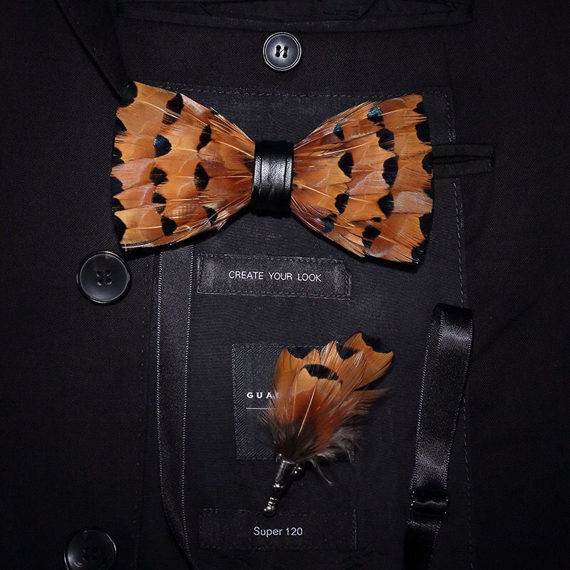 Handmade Natural Feather Bow Tie Red and Tan 2 Style Tie sweetearing Tuxedos, Formalwear, Wedding suits, Business suits, Slim-fit suits, Classic suits, Black-tie attire, Dinner jackets, Prom suits