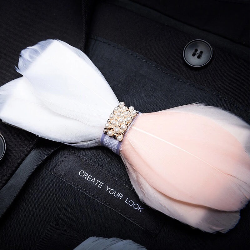 Handmade Natural Feather Bow Tie White and Pink 3 Style Tie sweetearing Tuxedos, Formalwear, Wedding suits, Business suits, Slim-fit suits, Classic suits, Black-tie attire, Dinner jackets, Prom suits