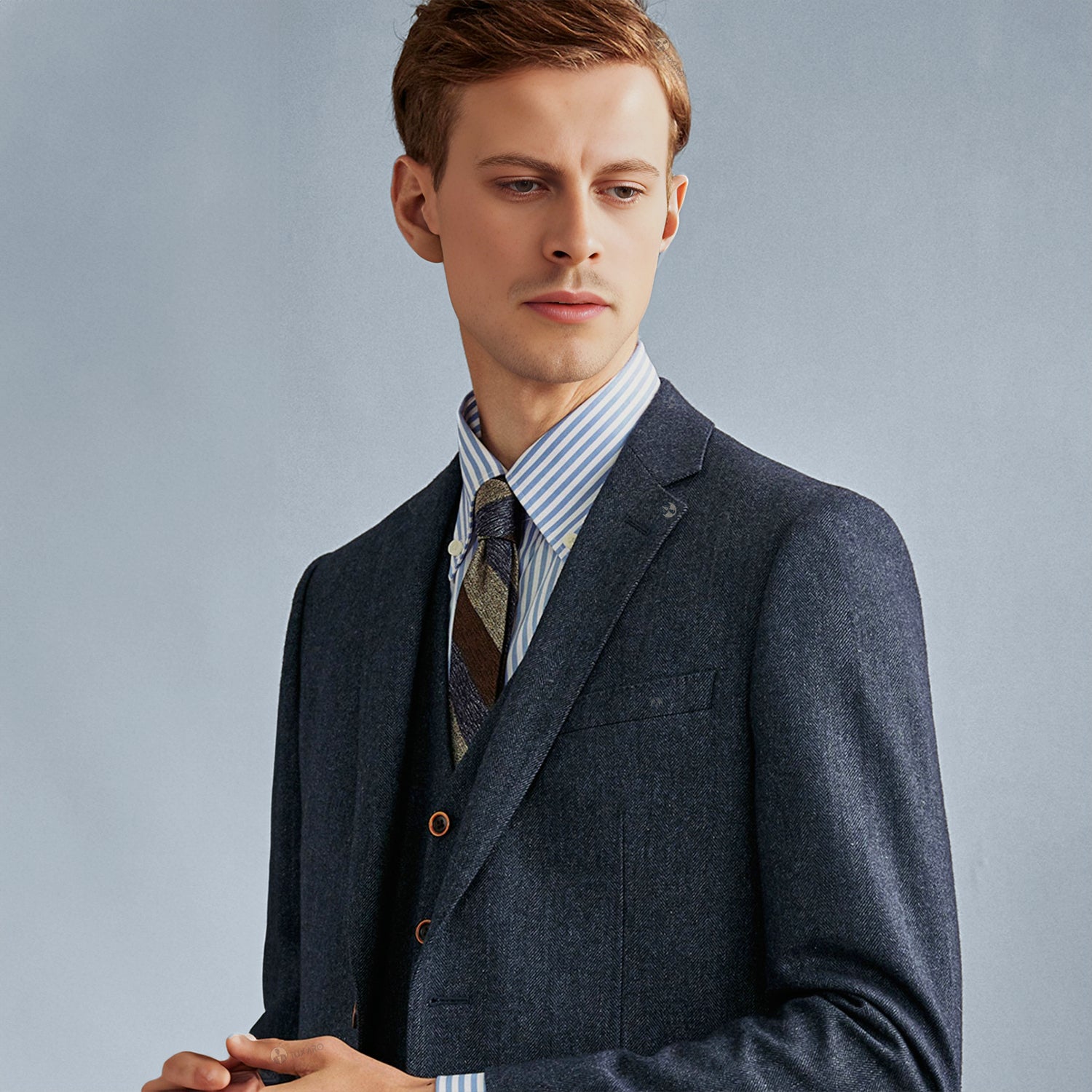 Slim Fit Velvet Sirri Boys Herringbone Tweed Wedding Dickie Bow