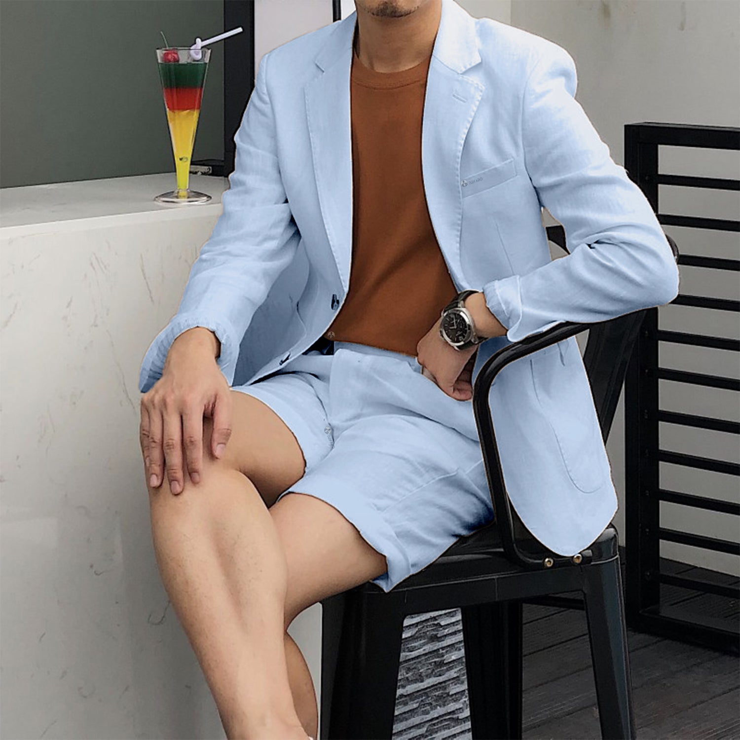 Men's Casual 2 Pcs Summer Linen Notch Lapel Suit