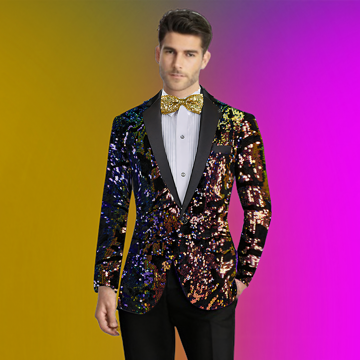 Men's Pieces Sparkly Blazer Sequined Embroidered Black Colorful Tuxe