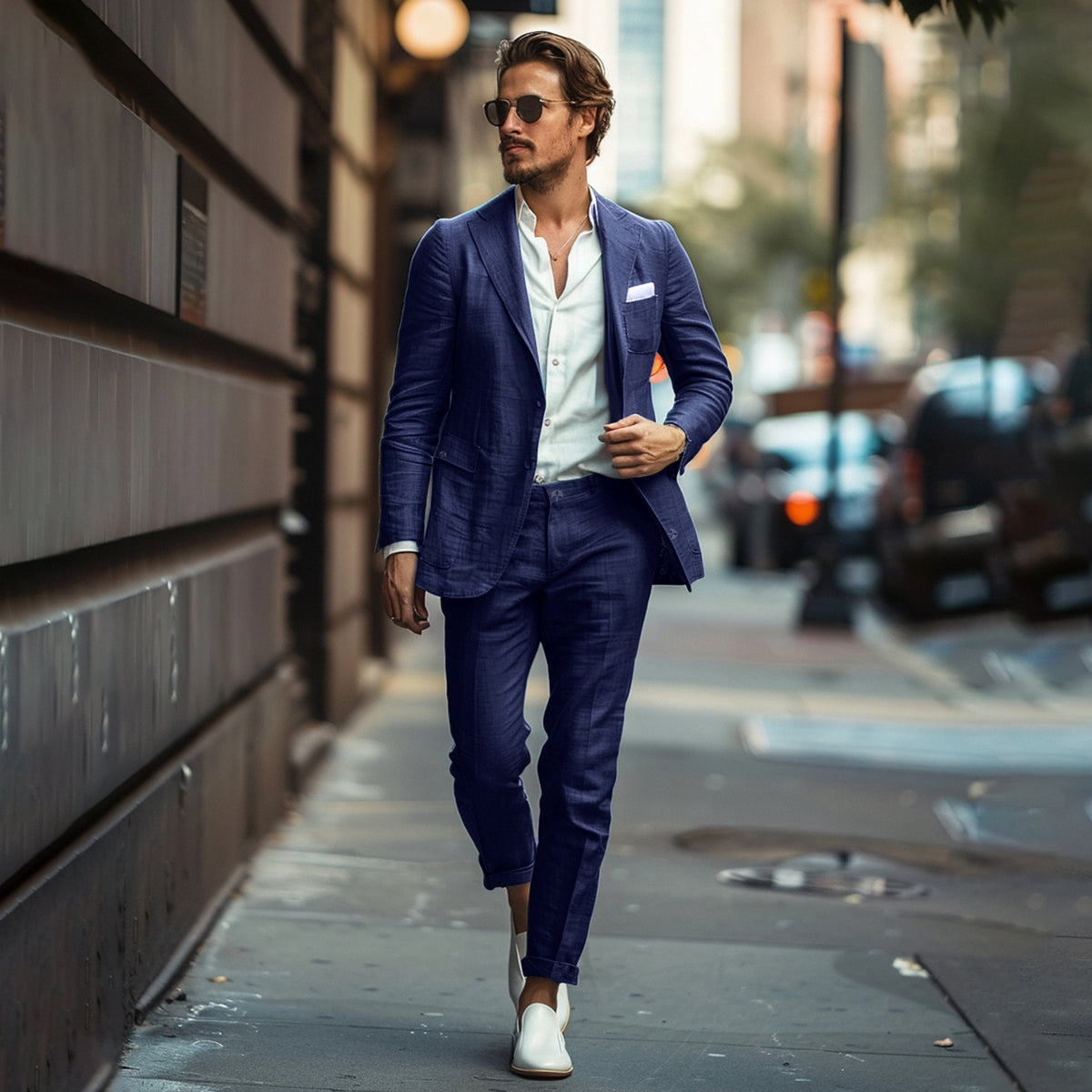 Men's Casual Formal 2 Pcs Summer Linen Notch Lapel Suit