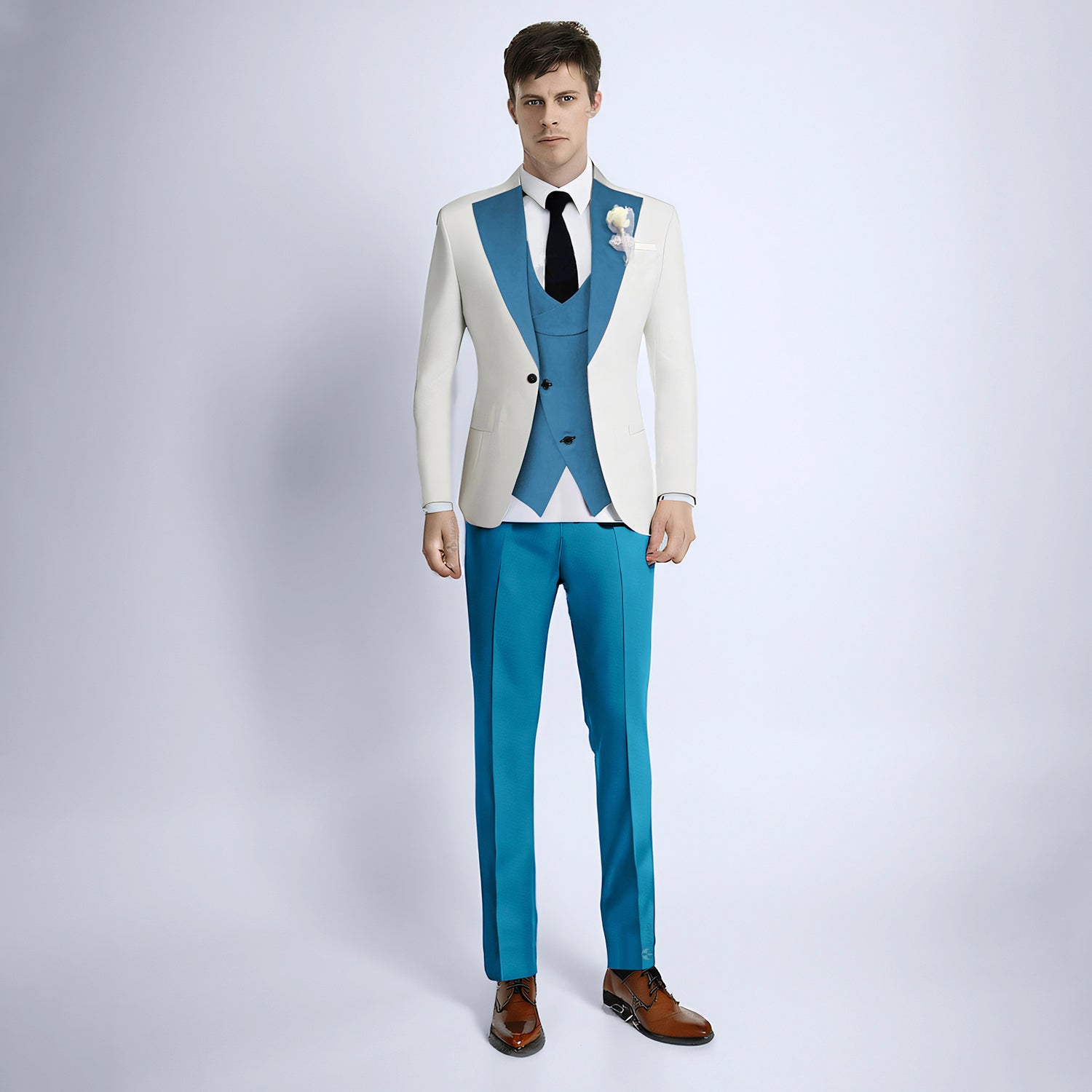 Men's Slim Fit 3 Piece Notched Lapel White Tuxedo