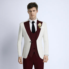 Men's Slim Fit 3 Piece Notched Lapel White Tuxedo