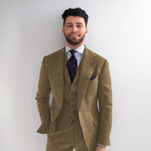 Men's Classic Vintage 3 Piece Herringbone Tweed Notch Lapel Tuxedo
