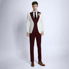 Men's Slim Fit 3 Piece Notched Lapel White Tuxedo