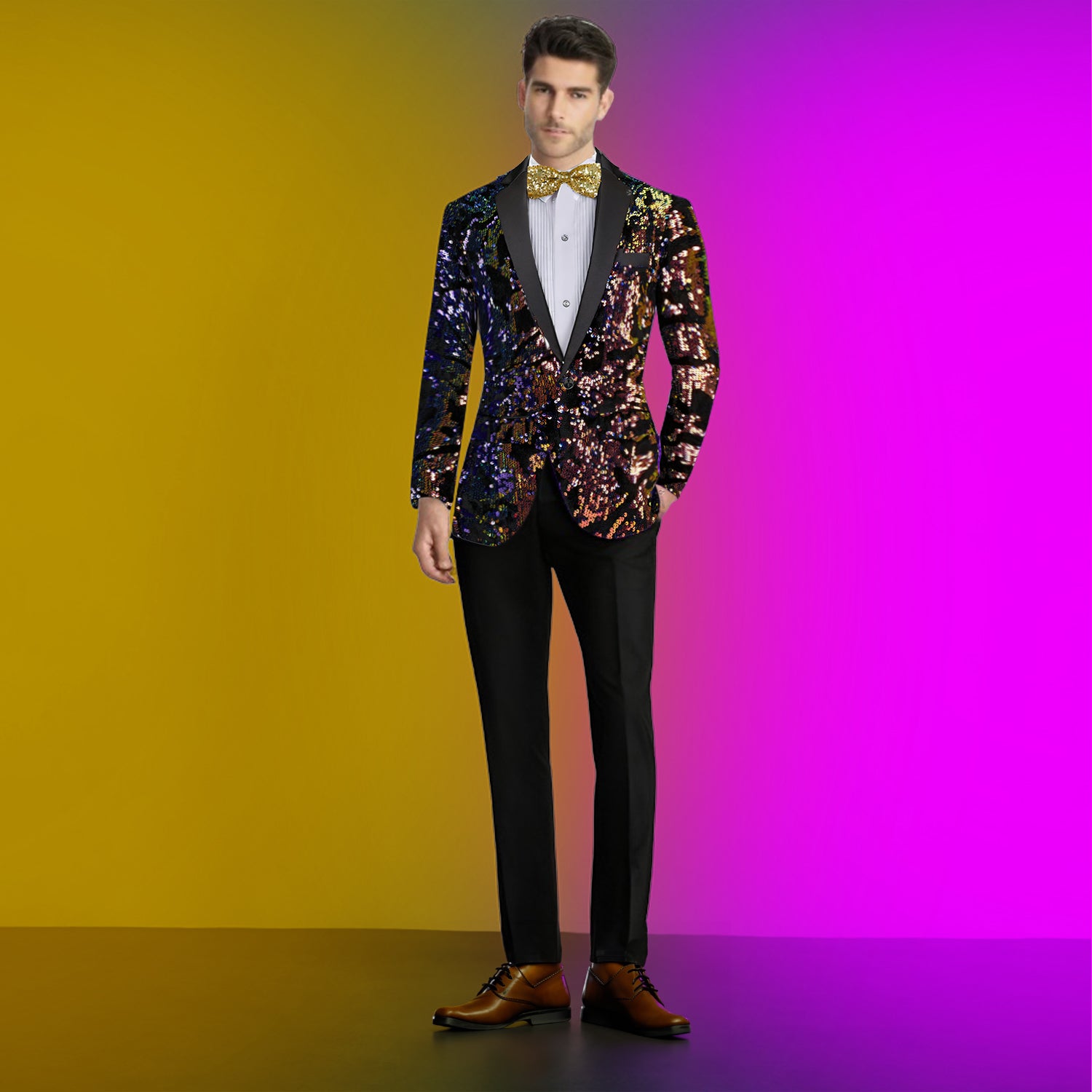 Men's 2 Pieces Sparkly Blazer Sequined Embroidered Black Colorful Tuxedo