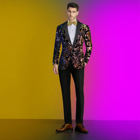Men's 2 Pieces Sparkly Blazer Sequined Embroidered Black Colorful Tuxedo