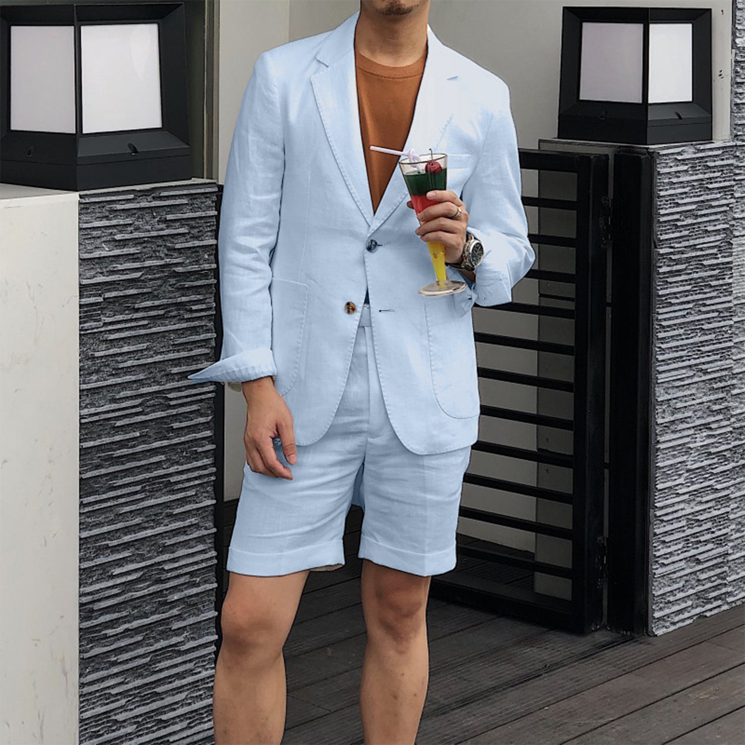 Men's Casual 2 Pcs Summer Linen Notch Lapel Suit