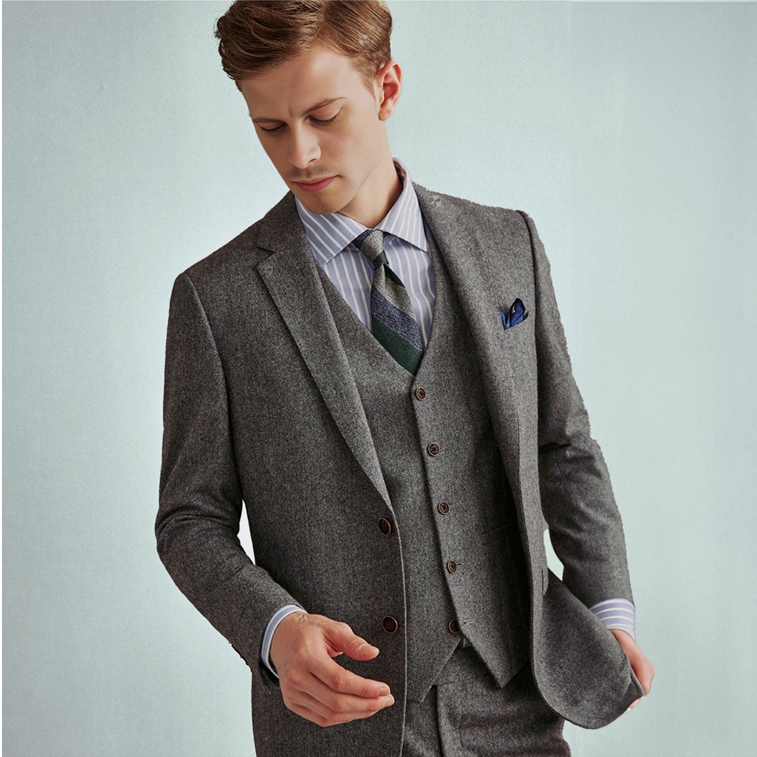 Vintage Herringbone Tweed Suit
