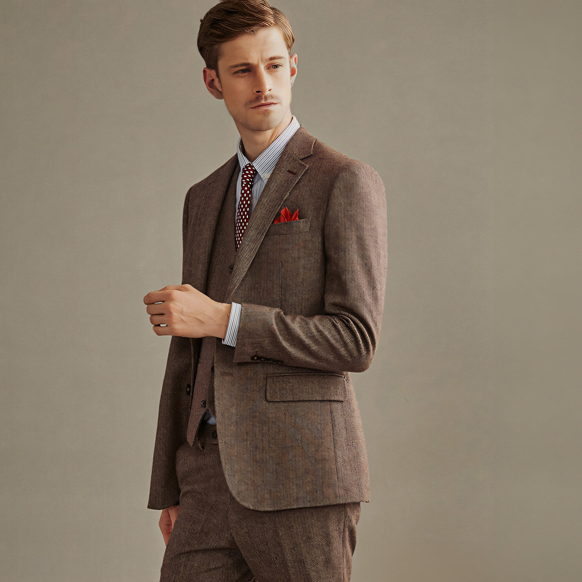 Men's Classic Vintage 3 Piece Men’s Suit Tweed Notch Lapel Tuxedo