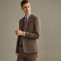 Men's Classic Vintage 3 Piece Men’s Suit Tweed Notch Lapel Tuxedo
