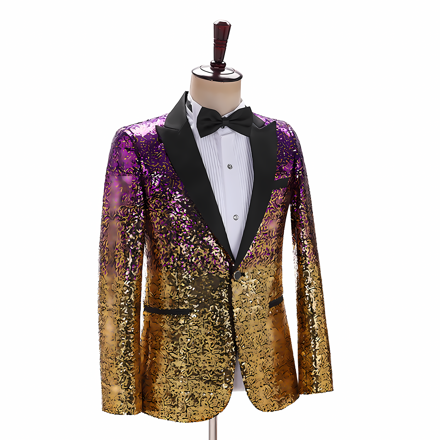 Men's 2 Pieces Notch Closure Collar Gradient Sequin Party Event Tuxedo