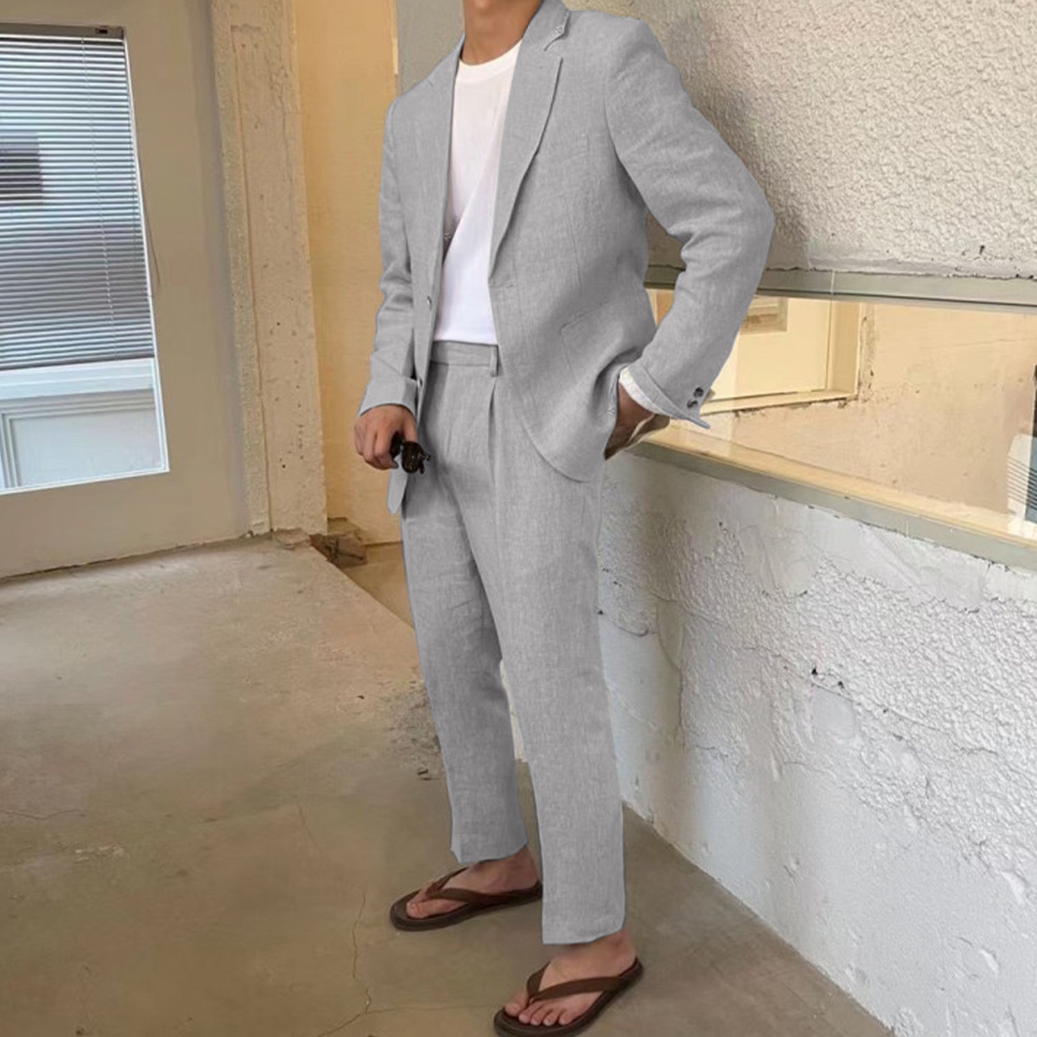 Men's Stylish Formal 2 Pcs Summer Linen Notch Lapel Suit