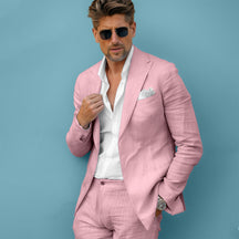 Men's Casual Formal 2 Pcs Summer Linen Peaky Lapel Suit