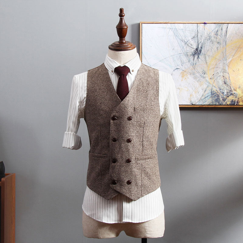 Men's Vintage Herringbone Vest Double Breasted Waistcoat