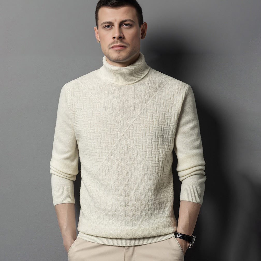 Men's Pattern Line Wool Cashmere Soft Turtleneck Sweater