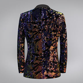 Men's 2 Pieces Sparkly Blazer Sequined Embroidered Black Colorful Tuxedo