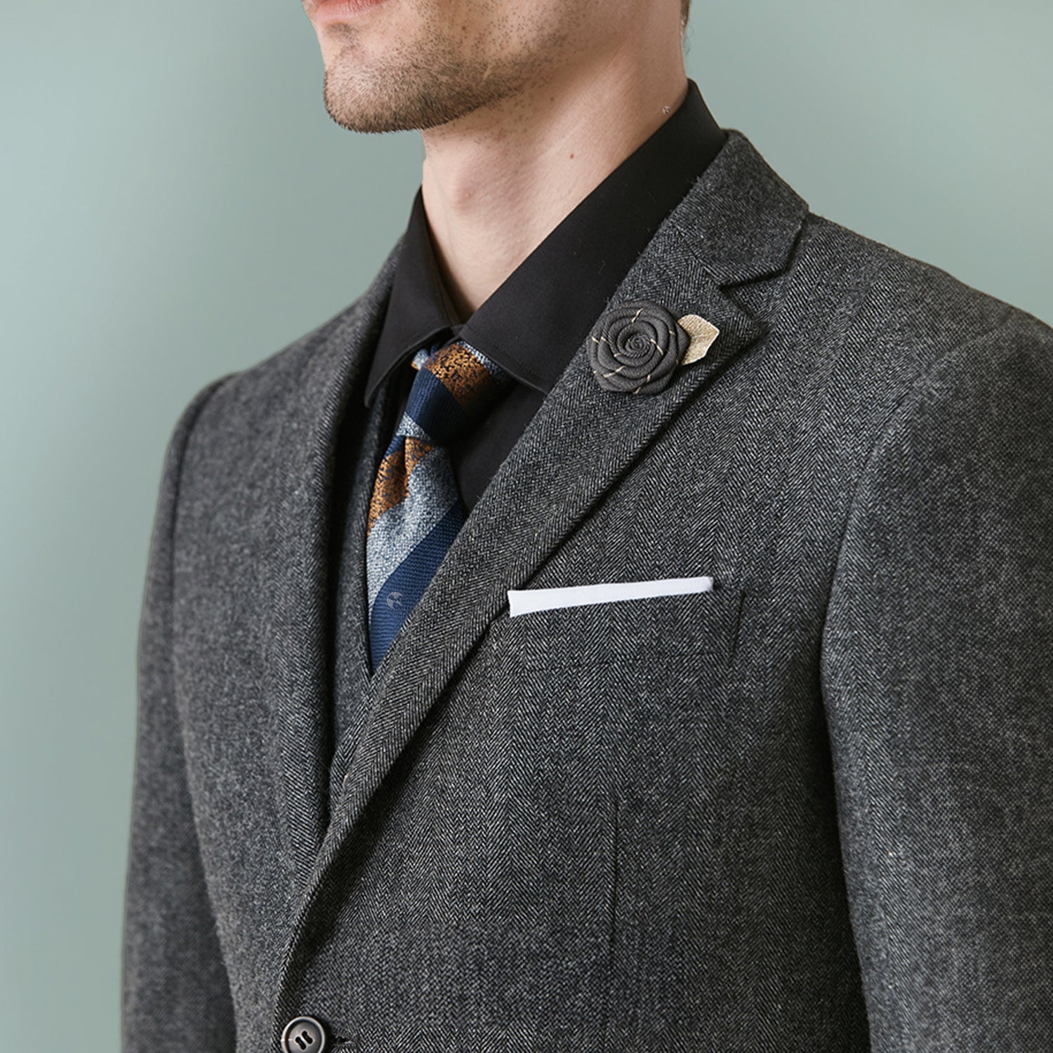 3 Pieces Herringbone Tweed Suit