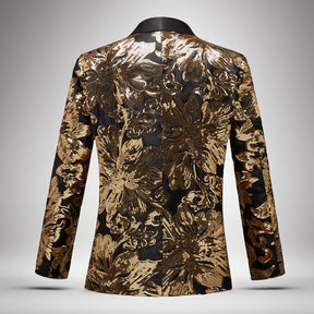 Men's 2 Pieces Slim Fit Embroidered Golden Sequin Tuxedo