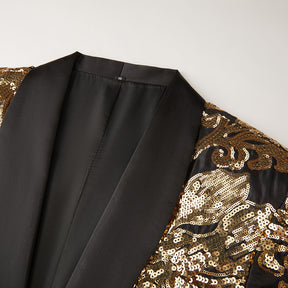 Men's 2 Pieces Slim Fit Embroidered Golden Sequin Tuxedo