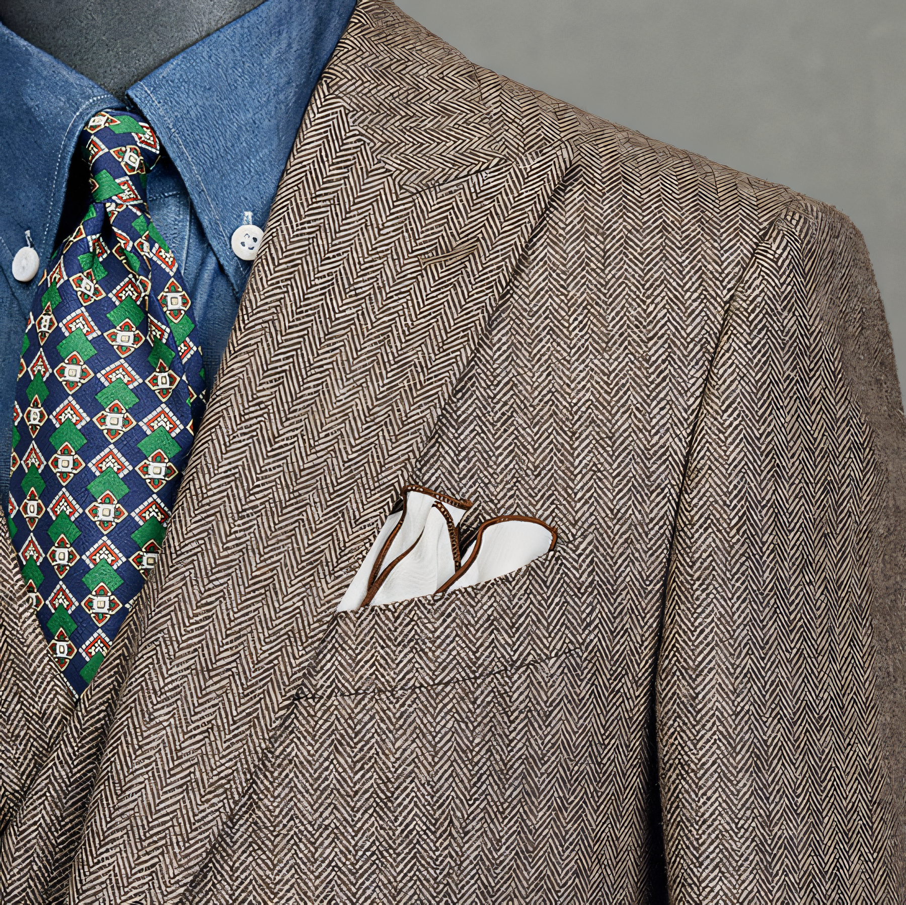 3 Pieces Retro Peaky Lapel Herringbone Tweed Suit