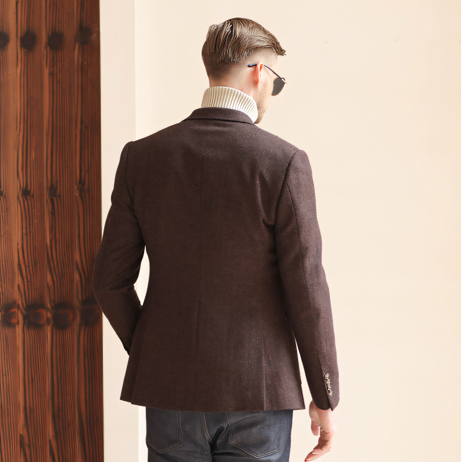 Men's Vintage Herringbone Coffee Tweed Peak Lapel Blazer Jacket