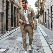 Men's Casual Formal 2 Pcs Summer Linen Notch Lapel Suit
