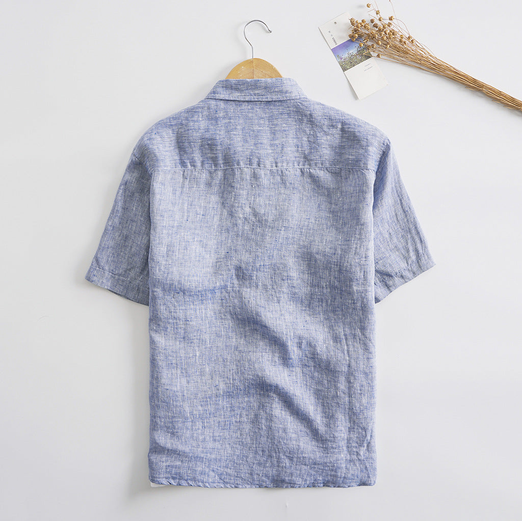 Men's Plain Linen Short Sleeves Slub Linen Shirt