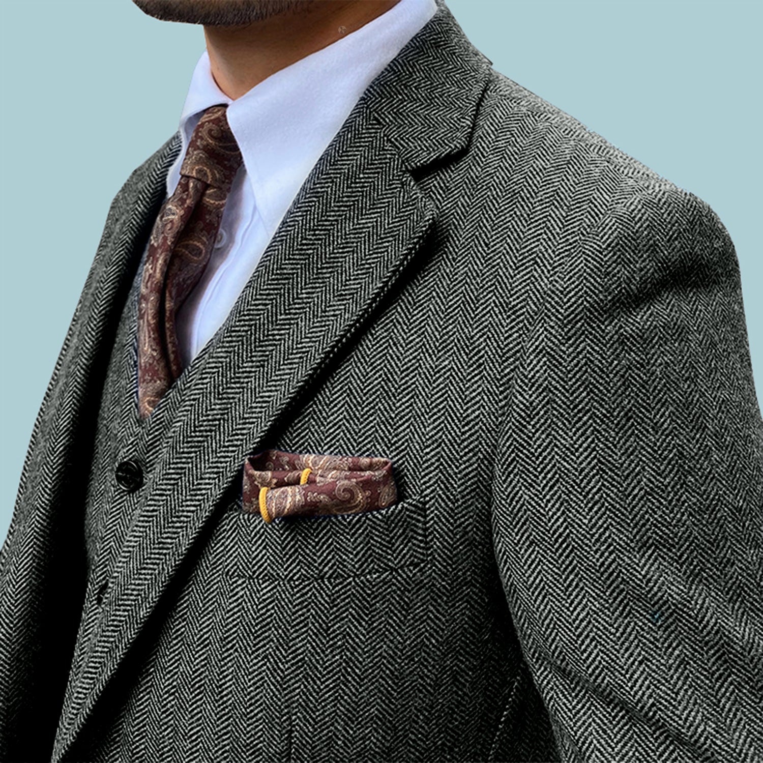 3 Pieces Vintage Herringbone Tweed Suit