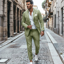 Men's Casual Formal 2 Pcs Summer Linen Notch Lapel Suit