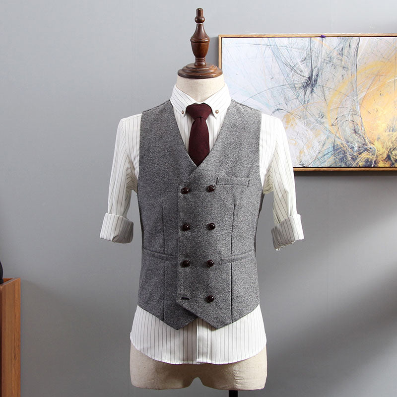 Men's Vintage Herringbone Vest Double Breasted Waistcoat