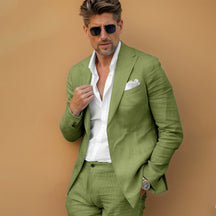 Men's Casual Formal 2 Pcs Summer Linen Peaky Lapel Suit