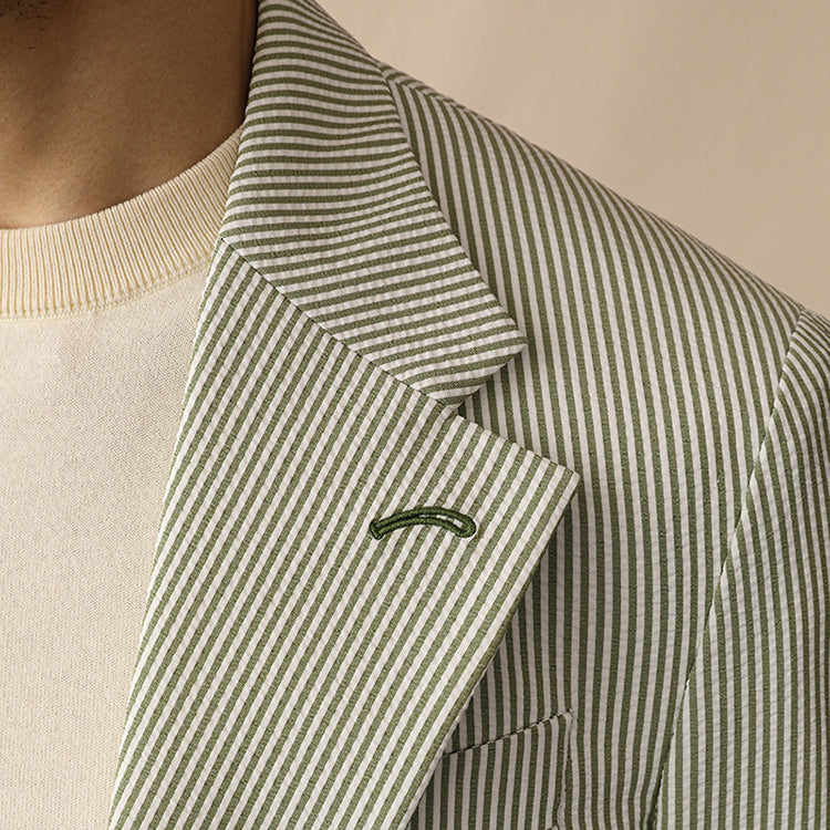 Men's Casual 2 Pcs Suit Cotton Linen Notch Lapel Pinstripe Suits
