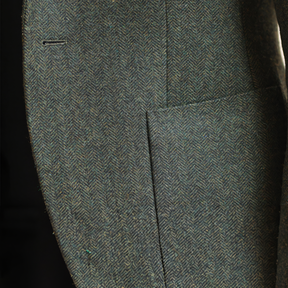 Men's Vintage Herringbone Dark Green Tweed Peak Lapel Blazer Jacket