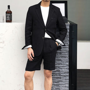 Men's Casual 2 Pcs Summer Linen Notch Lapel Suit