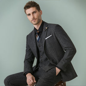 3 Pieces Herringbone Tweed Suit