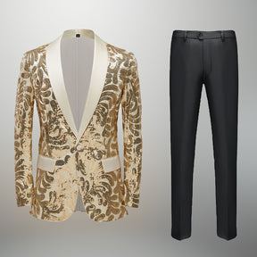 Men's 2 Pieces Sequin Floral Pattern Tuxedo