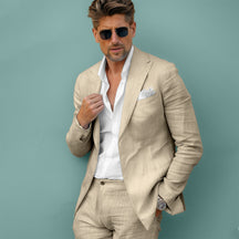 Men's Casual Formal 2 Pcs Summer Linen Peaky Lapel Suit